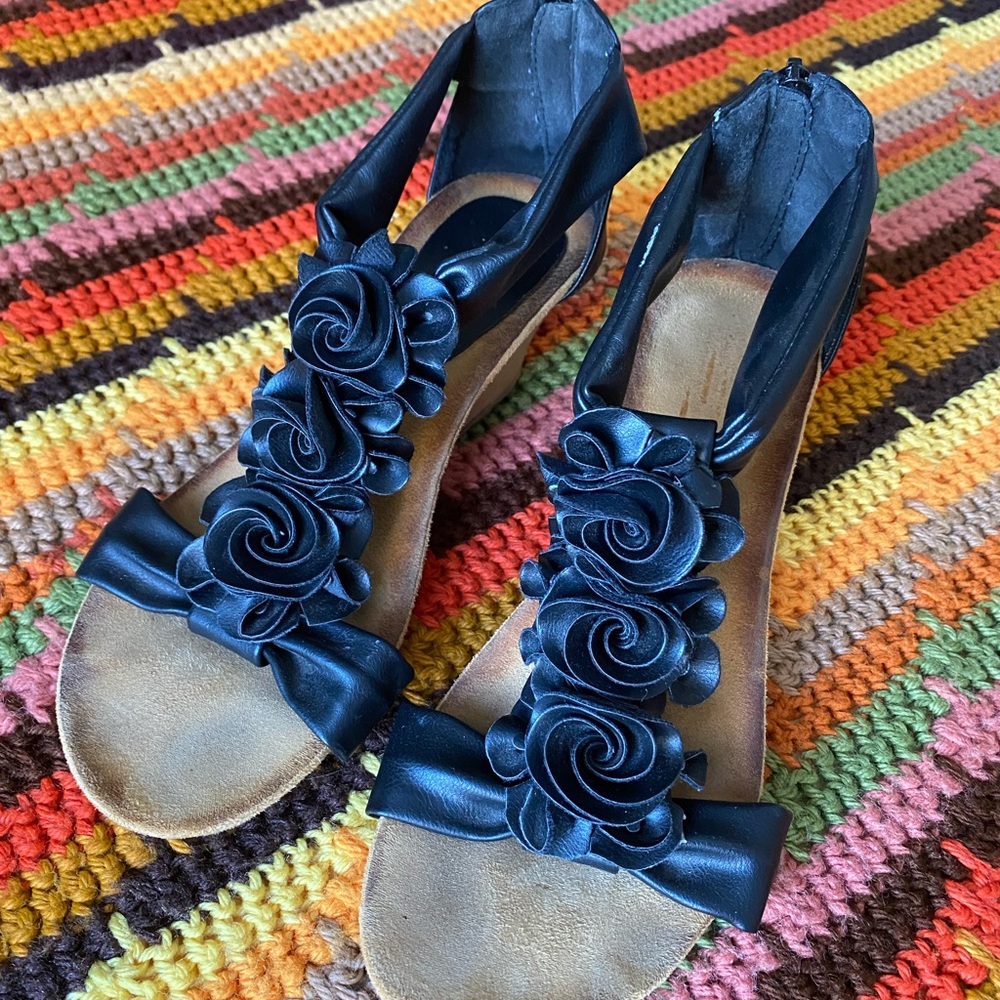 Patrizia Black Zipper Back Harlequin-B Wedge Sandles size 38